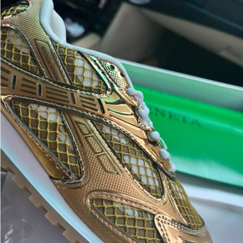 Bottega Veneta Gold and White Sneakers